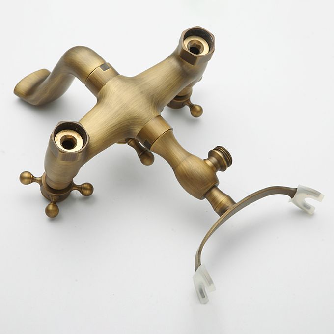 Traditional Floor Mounted Metal Freestanding Tub Filler Double Handles Bathtub Faucet