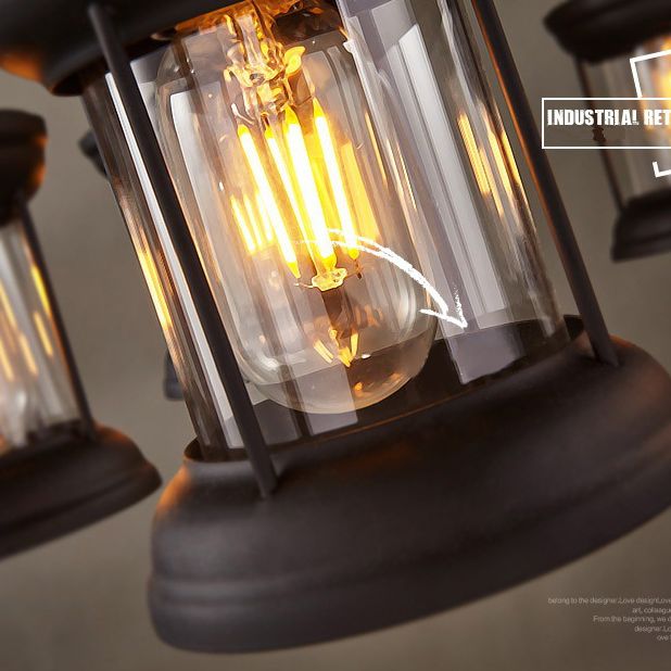 CHANDELIER LETRAGE RÉTRO RÉTRO RETRO 6-LIGHTES VINTAGE NUTICAL KEROSEN LAMP DESIG