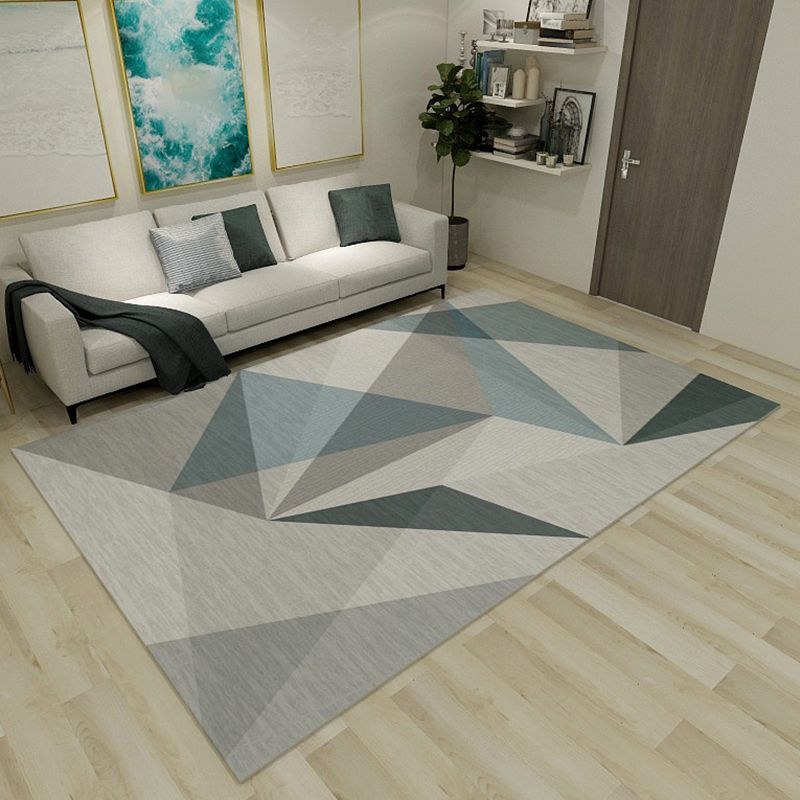 Simplicity Living Room Rug Multi-Color Geometrical Area Carpet Polyester Pet Friendly Anti-Slip Machine Washable Rug