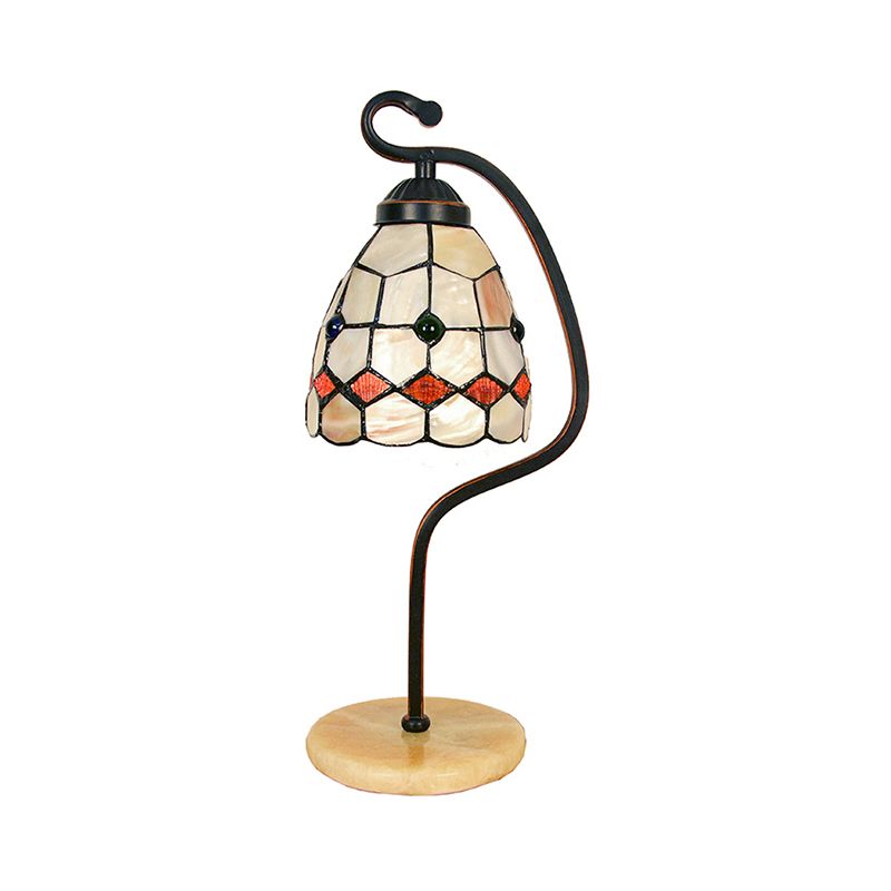 Tiffany Style Shell Flared Table Lamps 1 Light Accent Table Lamp with Marble Base for Bedroom Bedside