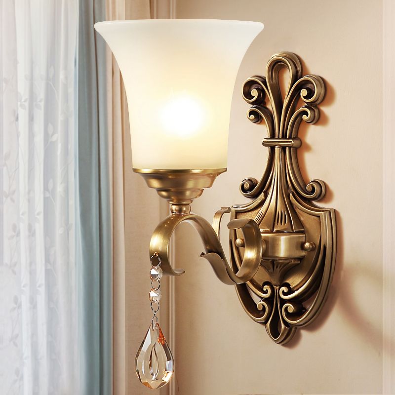 Frosted Glass Gold Wall Light Fixture Tapered Minimalism Wall Mounted Lamp for Corridor