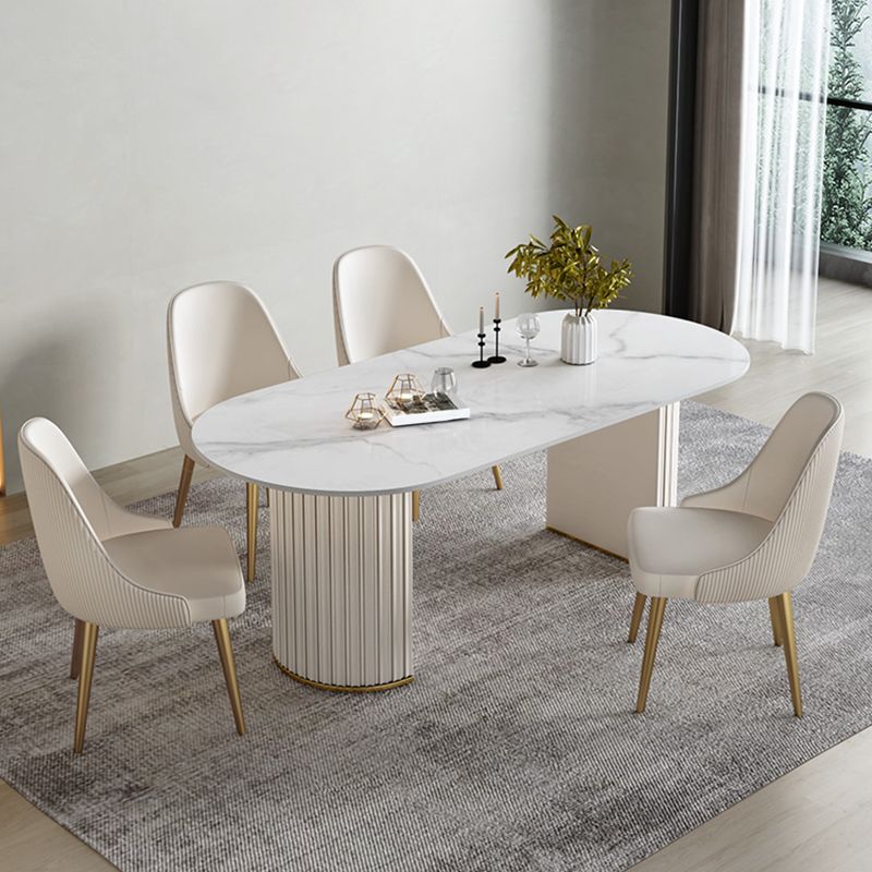 Luxury Sintered Stone Dining Desk Oval Shape Double Base Kitchen Table