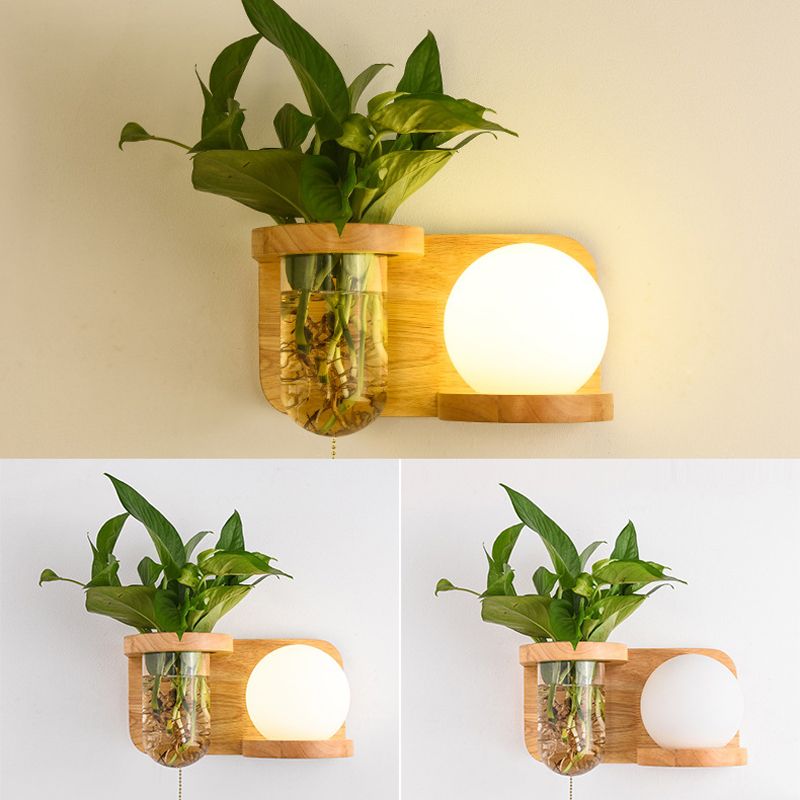 1 Light Wall Light Fixture Modern Wood Wall Mounted Lighting(plants not included)