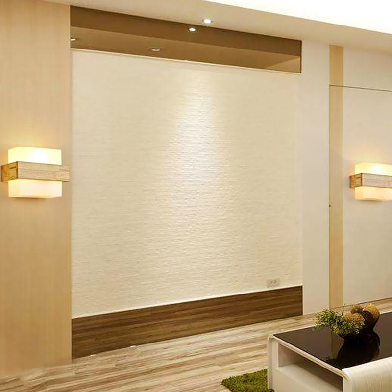 Gamique en bois de style minimalisme contemporain Éclairage d'éclairage de nuance en verre blanc givré pour chambre à coucher