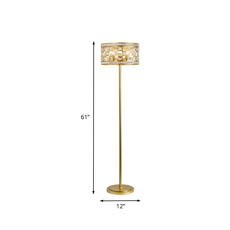 Cortes de tambor dorado luz de piso Lámpara de piso de pie de cristal tradicional