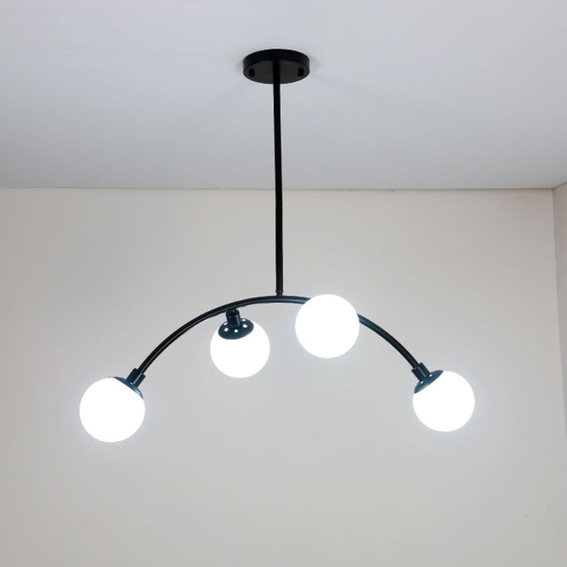 Nordic Round Island Lighting Fixture Glass Dinning Room Hanging Island Light in Black