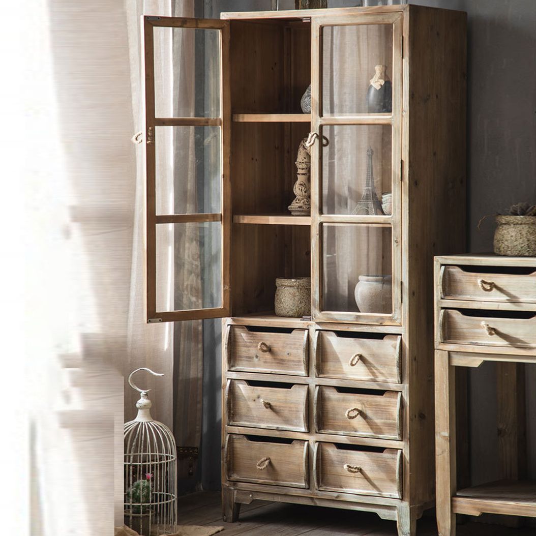 Industrial Distressed Wood Accent Cabinet in Brown with Drawers
