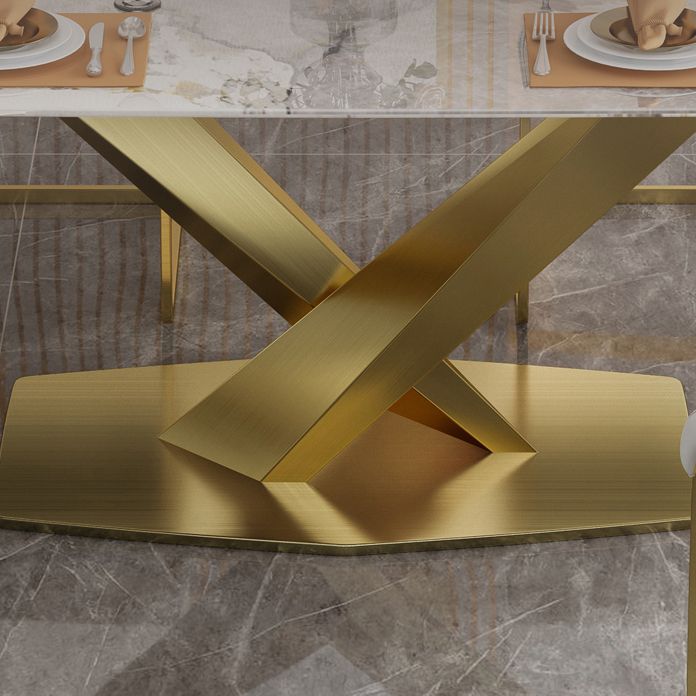 Sintered Stone Top Table for Restaurant Luxury Rectangle Table with Gold Metal Pedestal