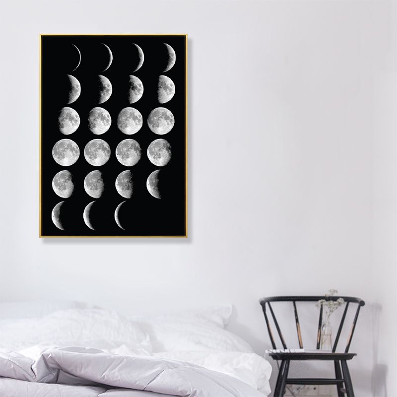 Kids Astronomy Lunar Eclipse Canvas Print Black Textured Wall Art Decor for Bedroom