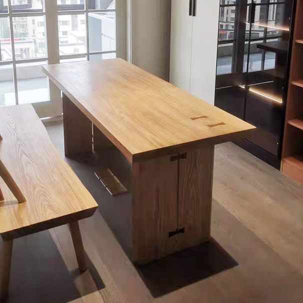 Ash Wood Rectangle Dining Table Contemporary Natural Double Pedestal Table