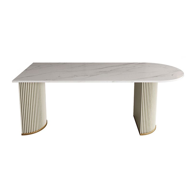 Traditional Luxury Dining Table White Sintered Stone Double Pedestal Table for Kitchen