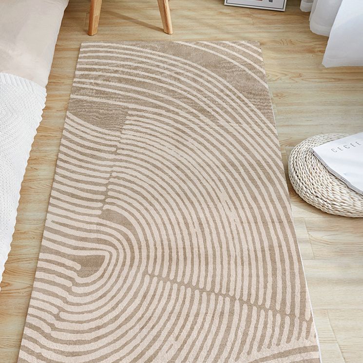Apricot Tone Modern Area Carpet Polyester Stripe Printing Indoor Rug Anti-Slip Backing Carpet for Living Room