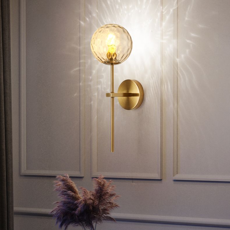 Gold 1-Light Wall Sconce in Modern Concise Style Aluminium Globe Wall Lamp with Glass Shade