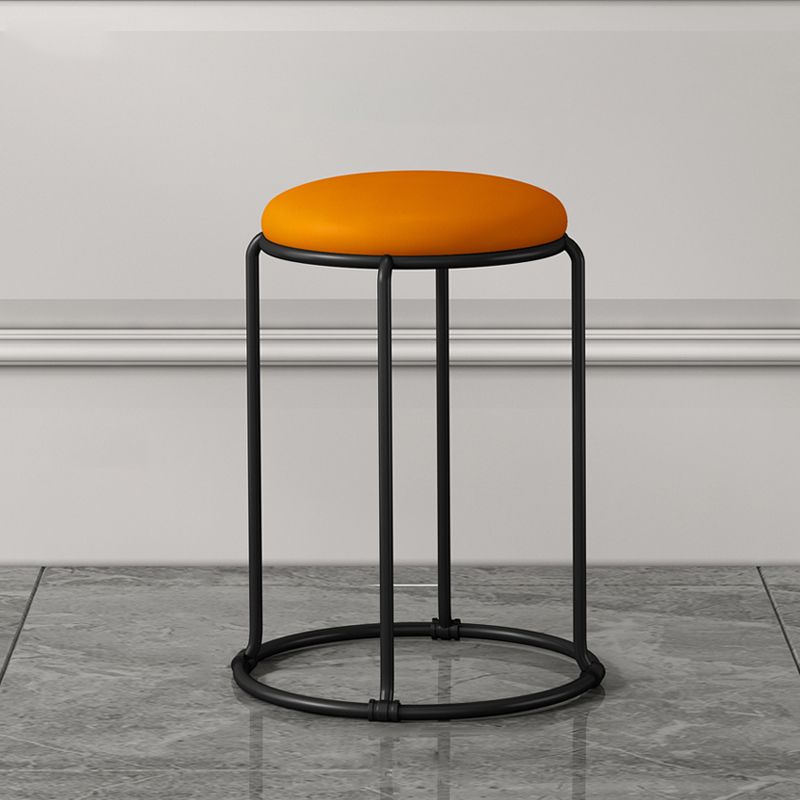 Modern Ottoman Leather Upholstered Tear Resistant Round Ottoman with Chair Legs