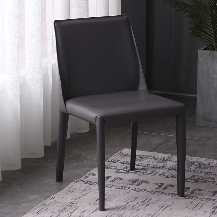 Home Leather Armless Dining Chairs Upholstered Side Chairs with Metal Legs