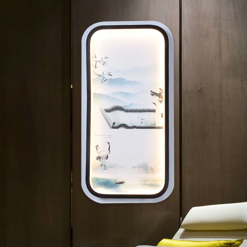 Éclairage mural mural à LED de salon Asie Asie Noire-blanc avec peinture de paysage teinte en tissu