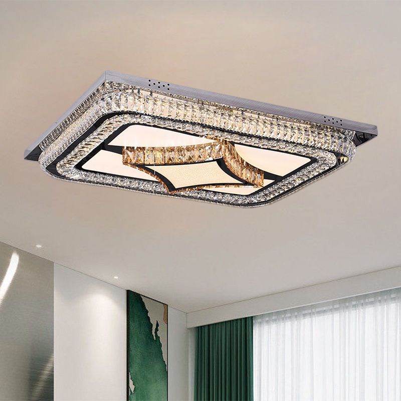 LED Rechthoekige Flushmount Verlichting Modern Roestvrij-staal Clear Cut Crystal Blocks Ceiling Fixture