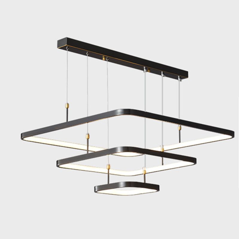 LED Bedroom Ceiling Pendant Light Modern Chandelier Light Fixture with Square Metal Shade