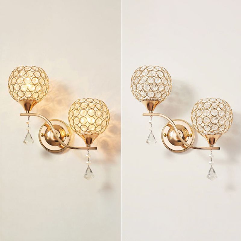 2 piezas/set de la sala de estar esférica. Lámpara de pared de estilo moderno de cristal en oro
