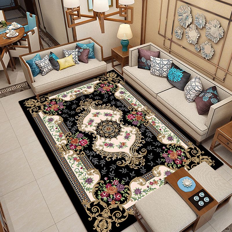 Nostalgie Blumendruck gedruckter Teppich Multi-farbiger Synthetik Innenteppich Anti-Rutsch-Backing Haustierfreundlicher Teppich
