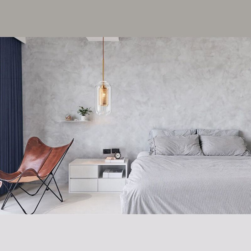 1 Light Cylinder Ceiling Light Industrial Glass Hanging Pendant Lights for Coffee Shop