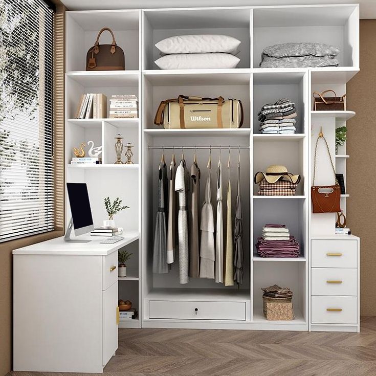 White Wooden Wardrobe Contemporary Style Wardrobe Closet with Drawer
