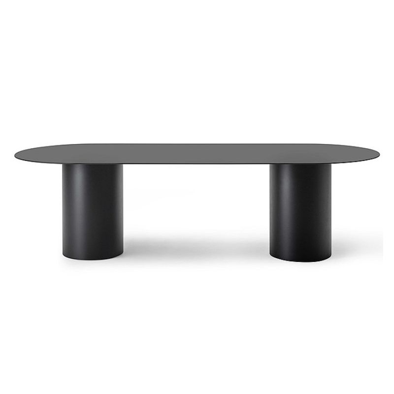 Oval Modern Dining Table Solid Wood Fixed Table with Double Pedestal Base
