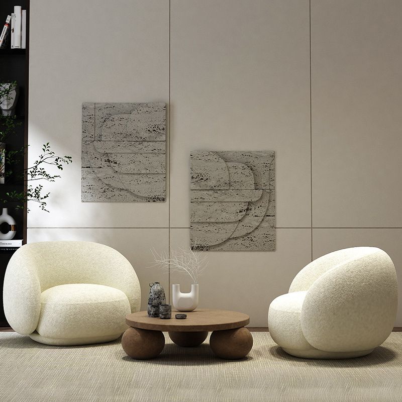 Modern Simple Curved Sofa 29.53"h Sloped Arm Wool Sofa in White