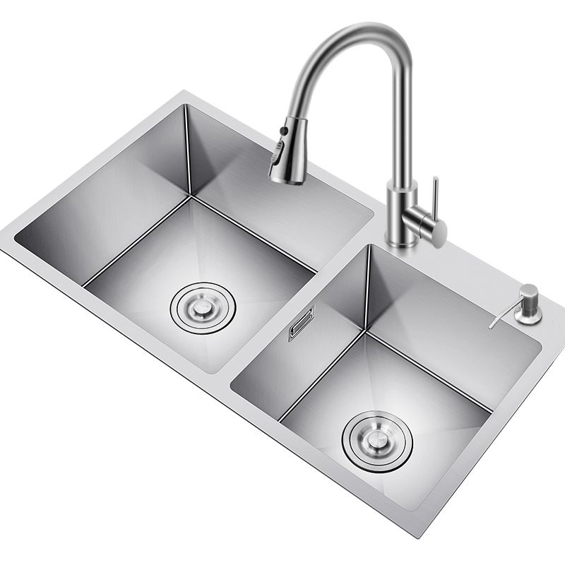 Scratch Resistant Kitchen Sink Double Bowl Stainless Steel Square Top-Mount Kitchen Sink