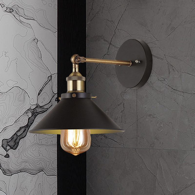 Industrial Stylish Cone Wall Sconce 1 Light Metallic Wall Mount Light in Black for Living Room, 2 Packs
