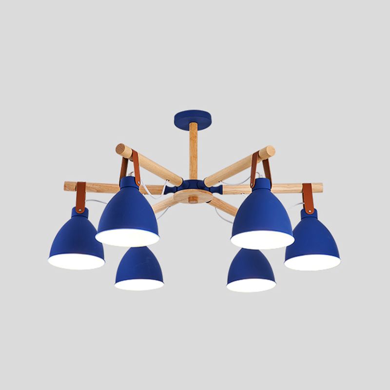 Multi Light Bowl Branch Hanging Lights Modern Style Metal Hanging Lighting with Wood