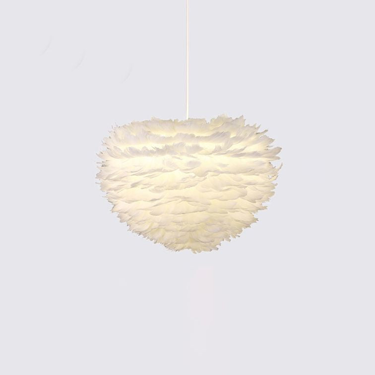 Romantic Heart Shaped Hanging Light, Feather Shade Single-Bulb Pendant Lighting in White for Bedroom