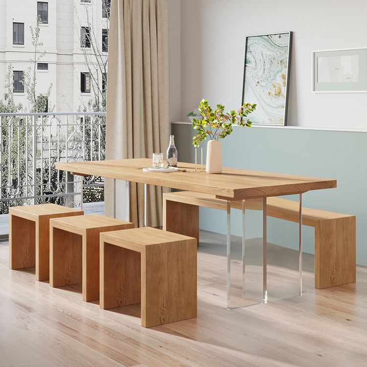 Pine Wood Top Dining Table Modern Solid Wood Table with Sled Base