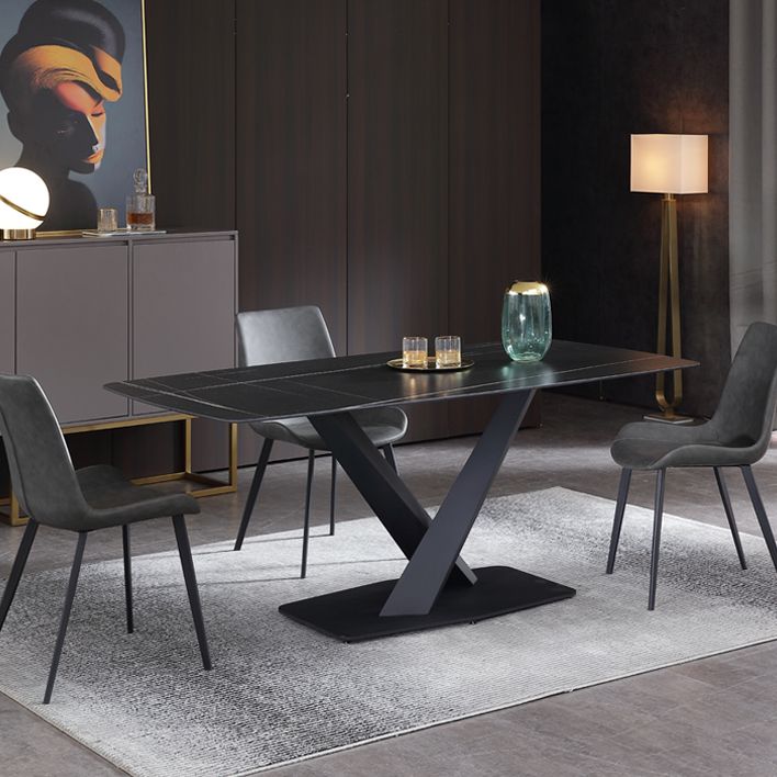Industrial Black Table for Restaurant Rectangle Dining Table with Pedestal Base