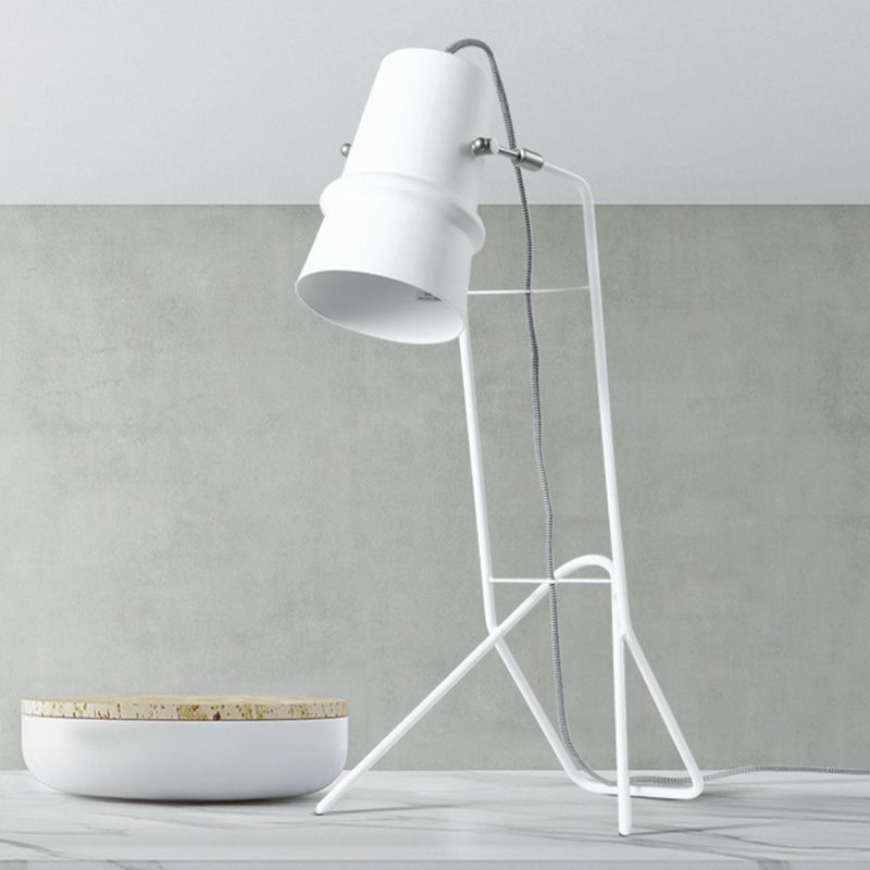 Wide Flare Nightstand Lamp Contemporary Metal 1 Bulb Reading Book Light in White