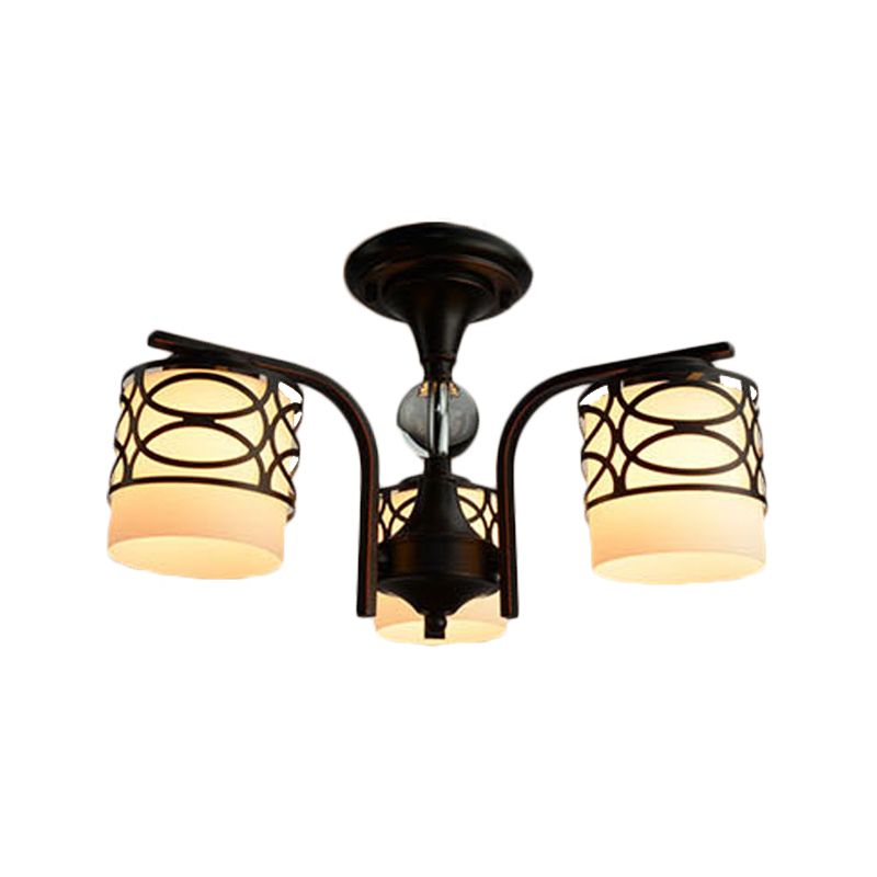 Cilinder woonkamer semi spoeling licht armatuur rustieke opaalglas 3/6/8 koppen zwarte metalen dicht bij plafondlamp