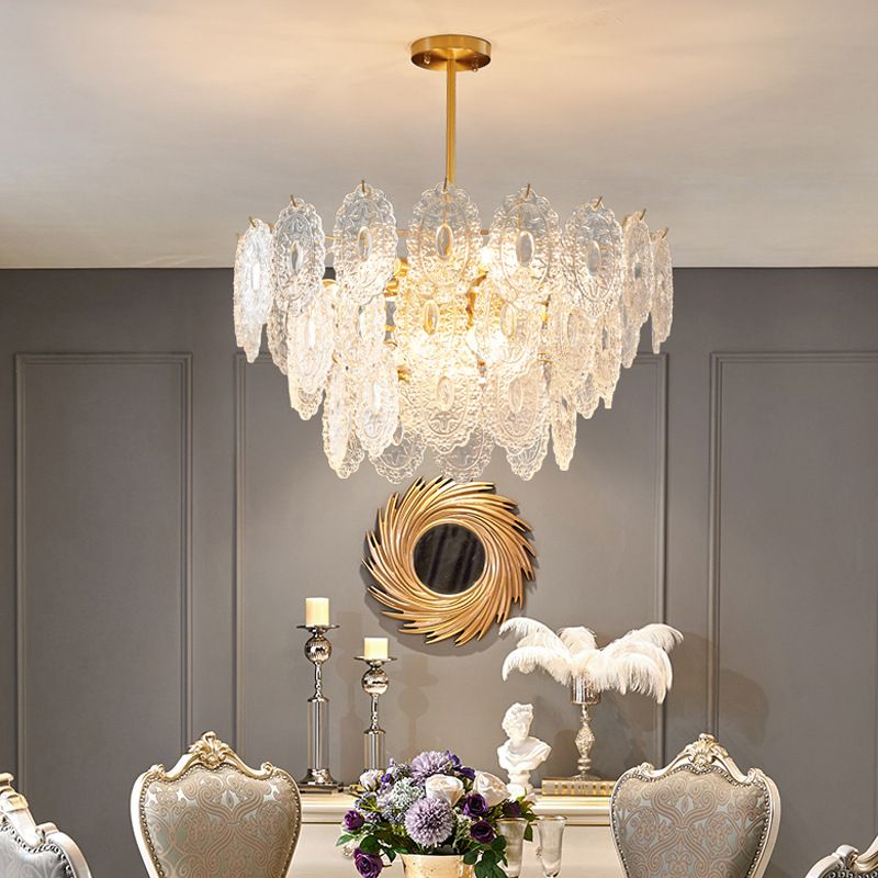 American Style Hanging Chandelier Metal Glass Chandelier in Gold for Hotel Restaurant