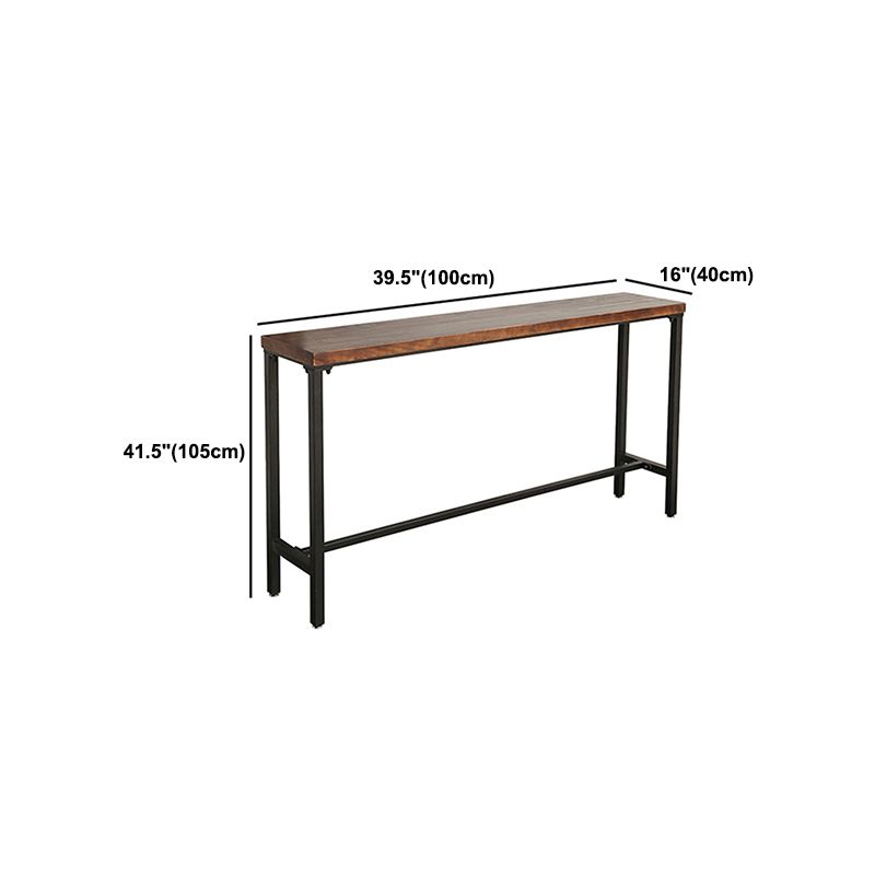 Industrial Brown Pub Table Rectangle Solid Wood Bar Height Table with Trestle Base