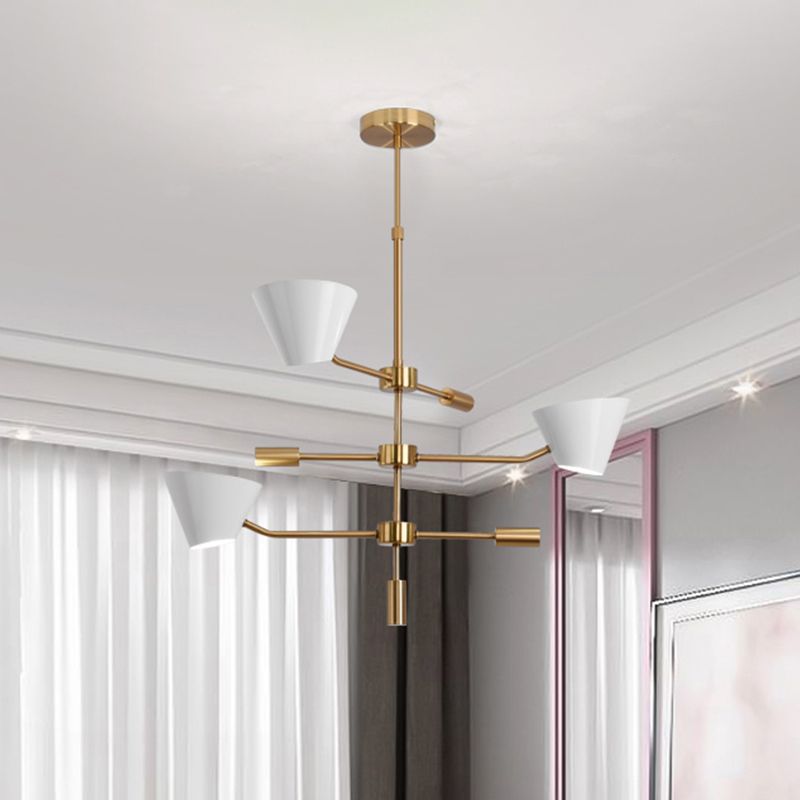 White Cone Shade Chandelier Light Contemporary 3 Lights Metal Hanging Chandelier Light for Living Room