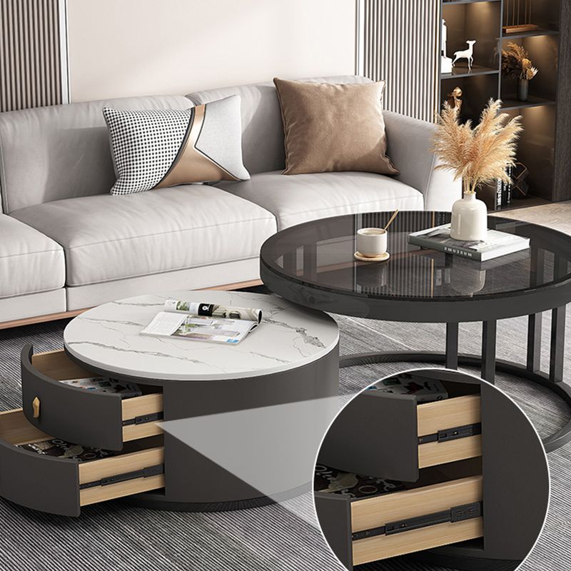 Round Tropical Coffee Table Storage 2 Nesting Coffee Table Set