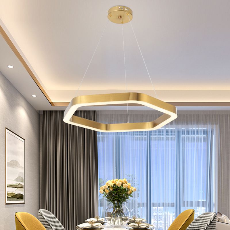 Luce a sospensione a LED geometrica oro nella luce del soffitto in acciaio inossidabile in stile moderno per lobby