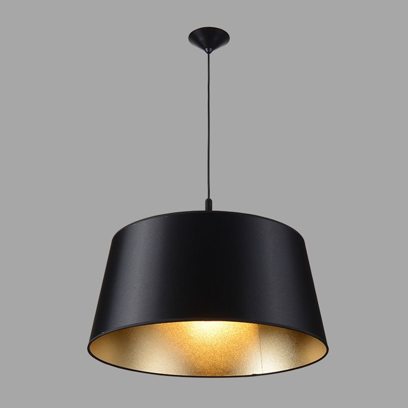 Frustum Hanging Light Simplicity Fabric 1-Light Dining Room Pendant Light in Black and Gold Inner