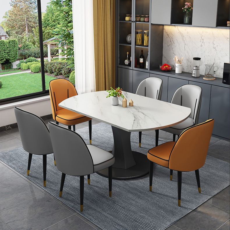 Modern Style Sintered Stone Dining Table White Round Drop-Leaf Table with Pedestal Base