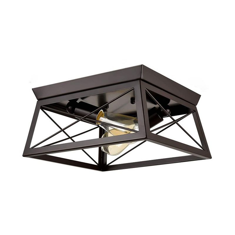 Iron Frame Black Ceiling Light in Industrial Retro Style Wrought Iron Geometric Flush Mount