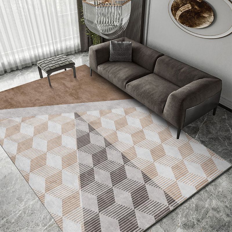 Brown Modern Rug Geometric Pattern Polyester Area Rug Non-Slip Area Carpet for Home Decor
