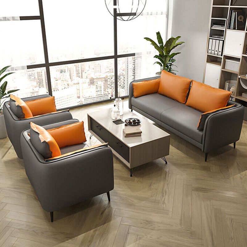 31.49" H Faux Leather Contemporary Tuxedo Arm Sofa Standard Sofa