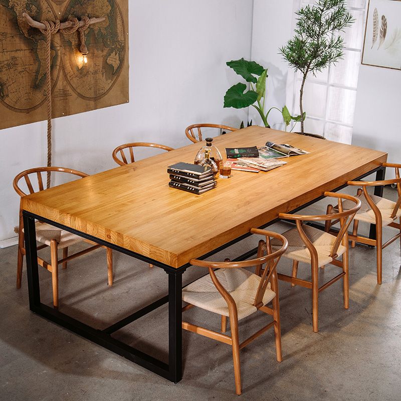 Industrial Rectangle Dining Room Table Natural Solid Wood Trestle Base Dining Table