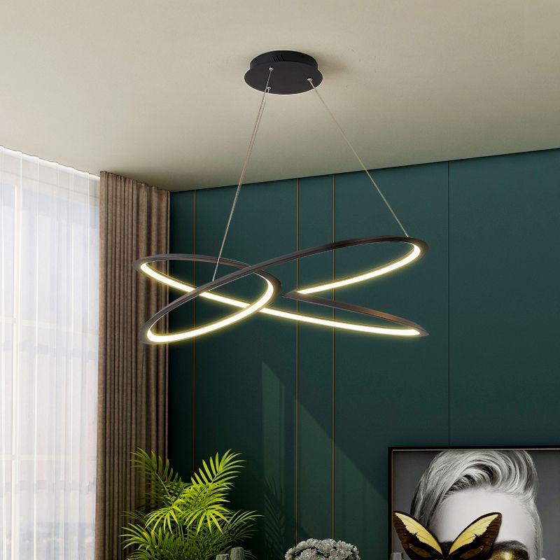 Twisting Pendant Lighting Fixture Modern Metal Single Light Chandelier Lamp in Black