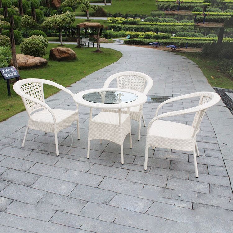 Modern Tempered Glass Outdoor Table Set 1/4/5 Pieces Dining Table with Rat Base