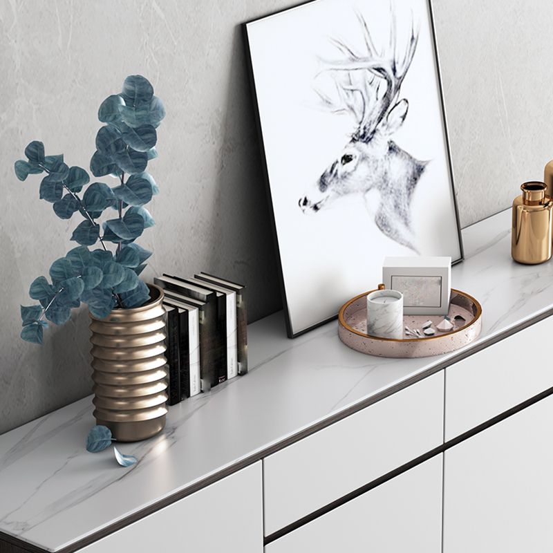 Modern Style Sintered Stone Top Storage Sideboard Cabinet in White